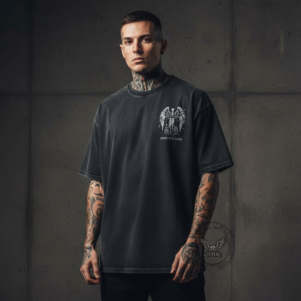 Eternal Fall Angel Skull Vintage Washed T-shirt | Gthic.com