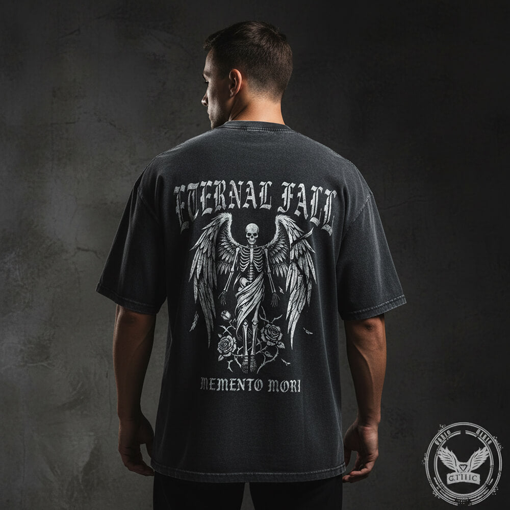 Eternal Fall Angel Skull Vintage Washed T-shirt | Gthic.com