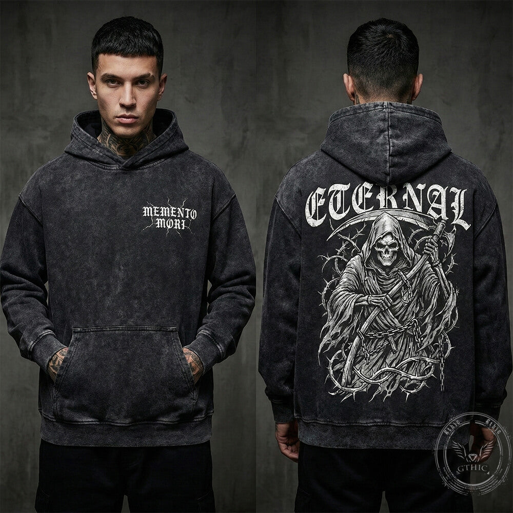 Eternal Grim Reaper Skull Vintage Washed Hoodie | Gthic.com