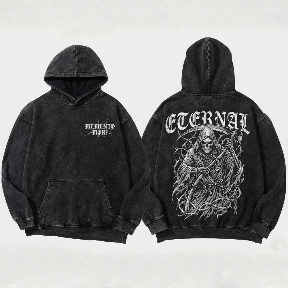 Eternal Grim Reaper Skull Vintage Washed Hoodie | Gthic.com