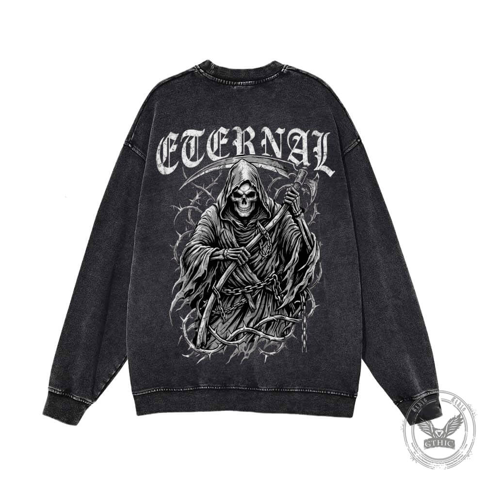 Eternal Grim Reaper Skull Vintage Washed Sweatshirt | Gthic.com