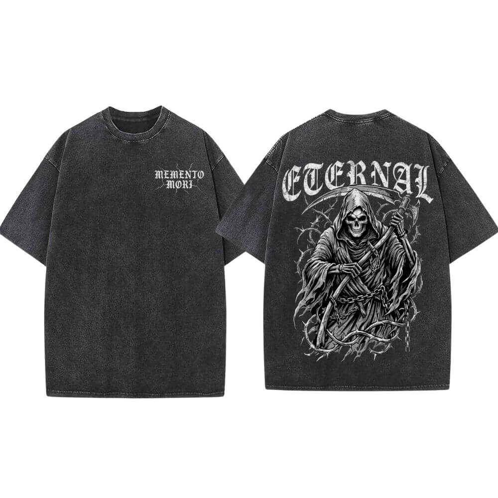 Eternal Grim Reaper Skull Vintage Washed T-shirt | Gthic.com