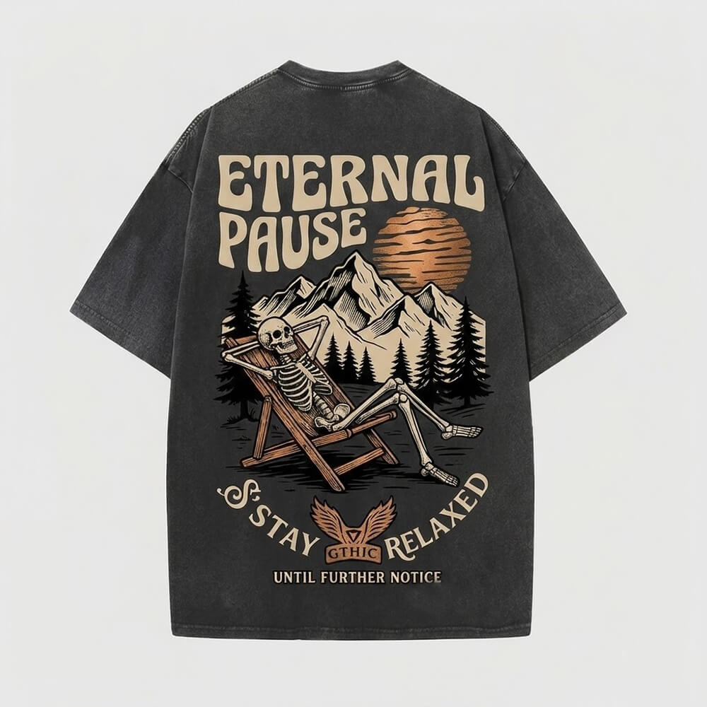 Eternal Pause Skeleton Graphic Vintage Washed T-Shirt