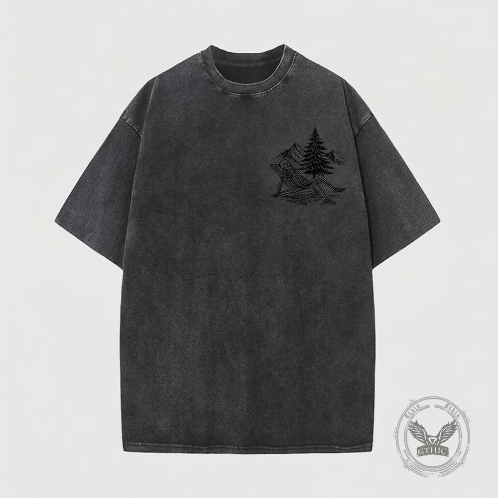 Eternal Pause Skeleton Graphic Vintage Washed T-Shirt