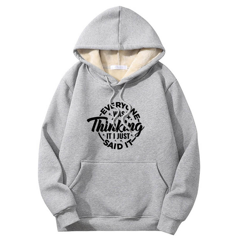 Everyone Was Thinking Crew Collar Fleece Sherpa Hoodie