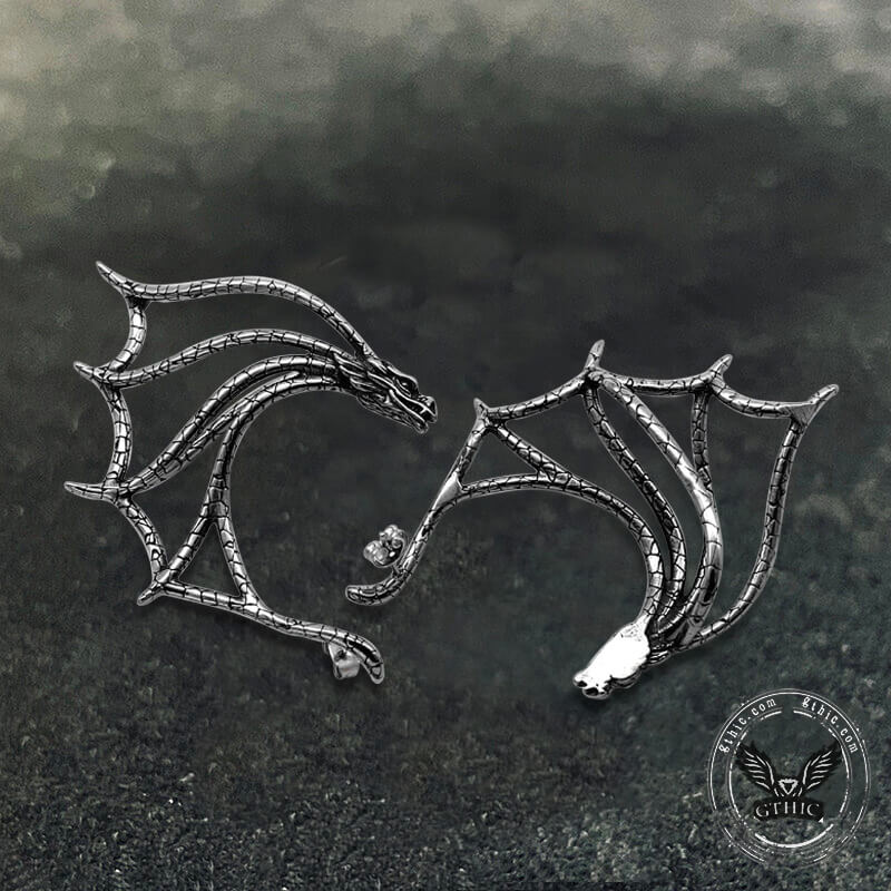 Evil Dragon Stainless Steel Ear Cuff Earrings | Gthic.com