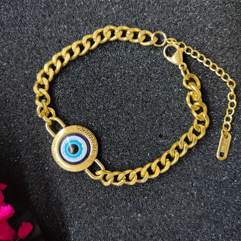 Gold Evil Eye Stainless Steel Stud Bracelet | Gthic.com