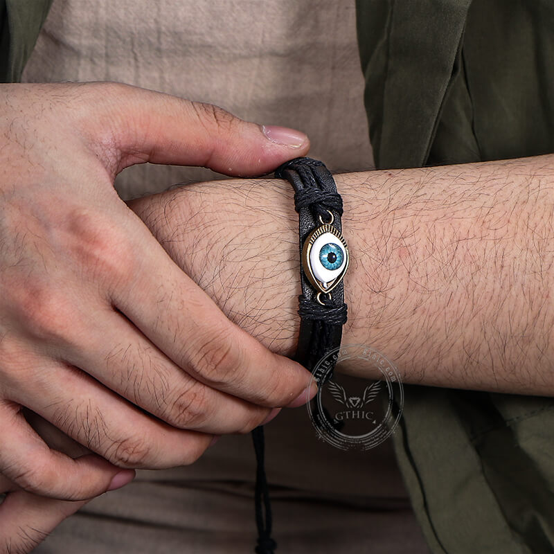 Pulsera trenzada de cuero de mal de ojo