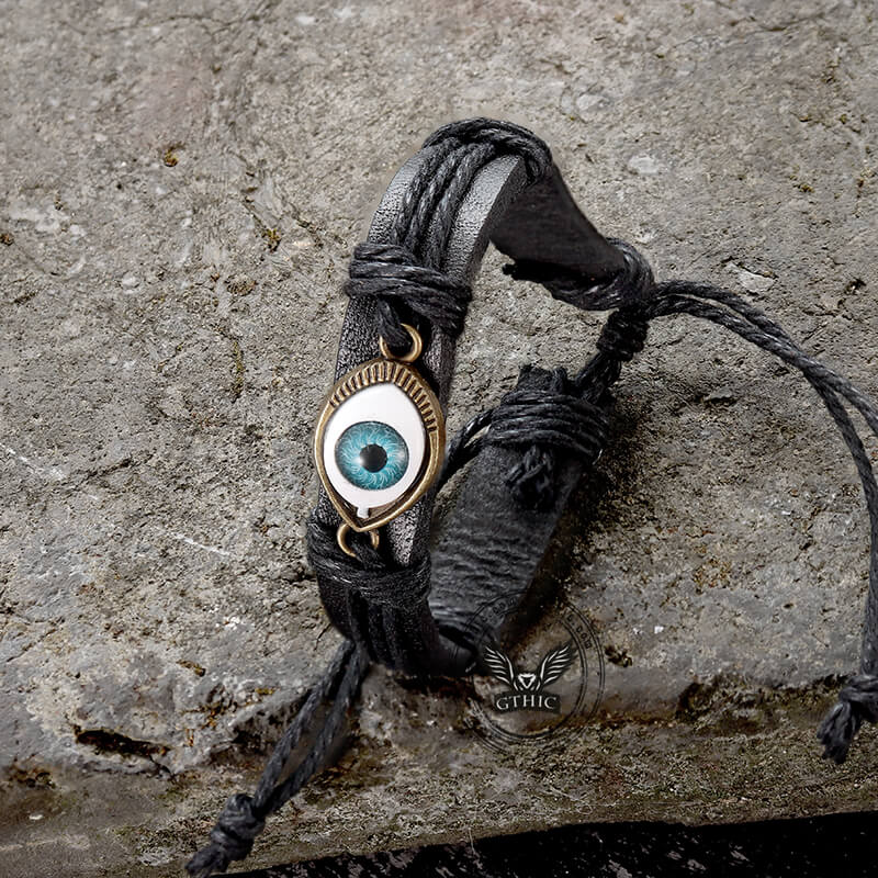 Evil Eye Leather Braided Bracelet | Gthic.com