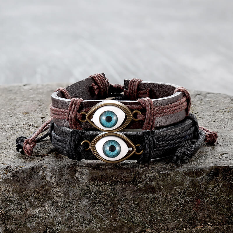 Evil Eye Leather Braided Bracelet | Gthic.com