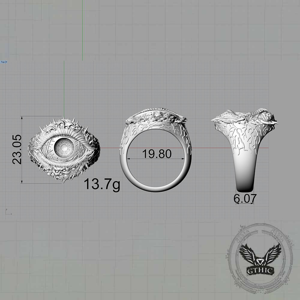 Evil Eye Skull Sterling Silver Hardcore Biker Ring