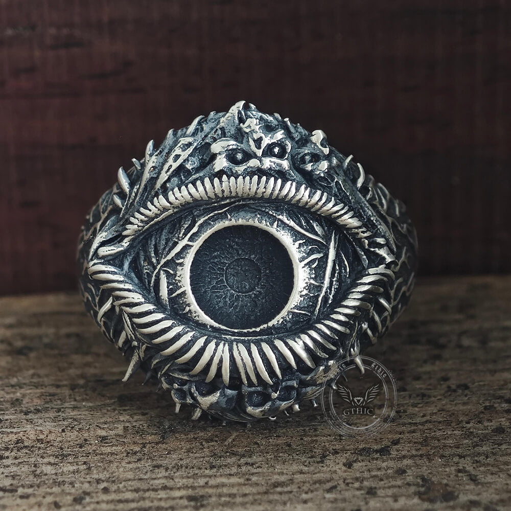 Evil Eye Skull Sterling Silver Hardcore Biker Ring | Gthic.com
