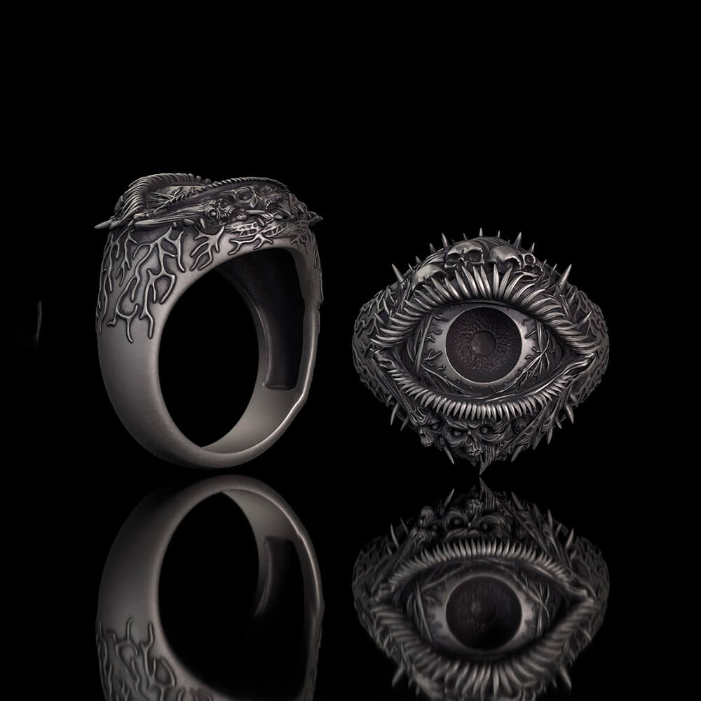 Evil Eye Skull Sterling Silver Hardcore Biker Ring | Gthic.com