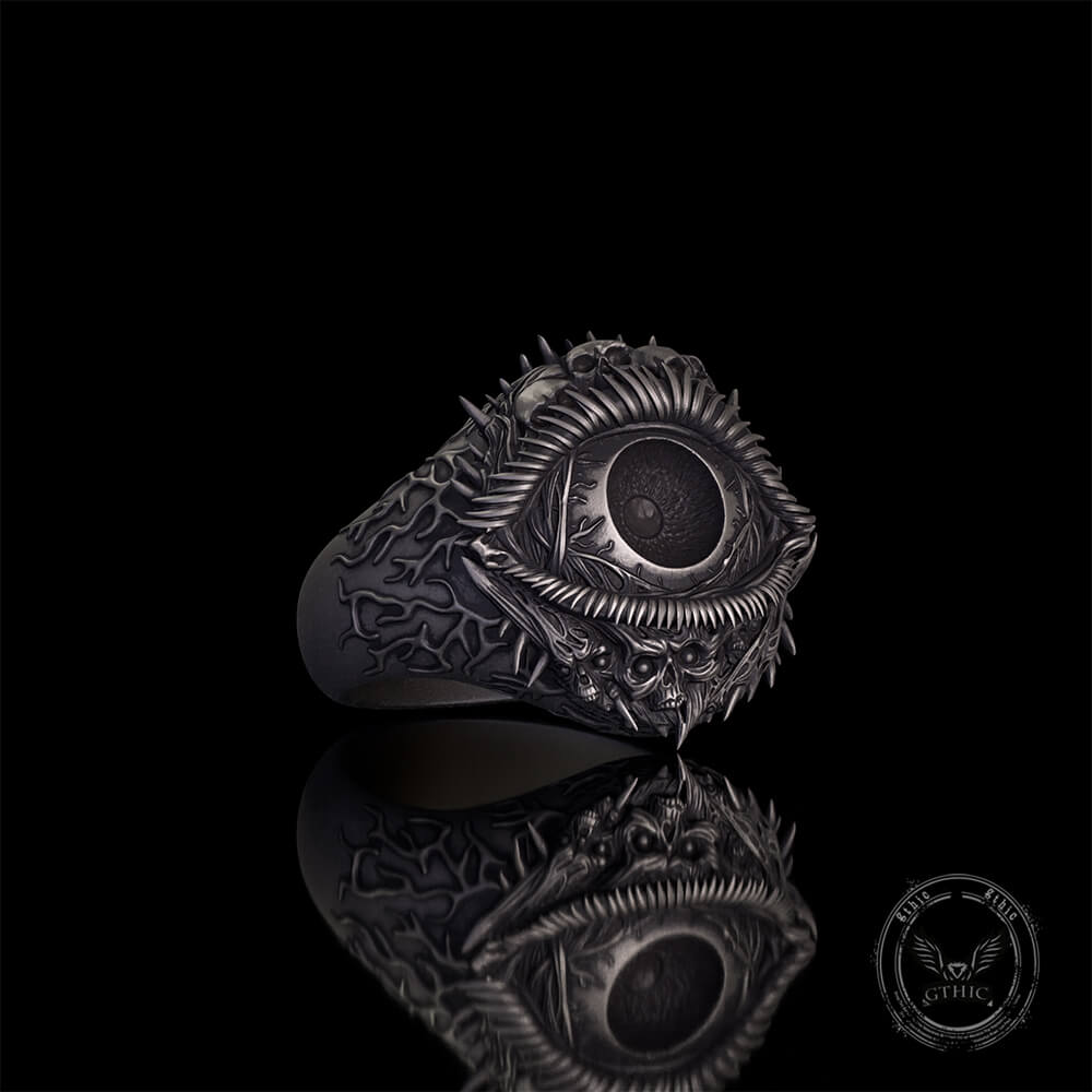 Evil Eye Skull Sterling Silver Hardcore Biker Ring