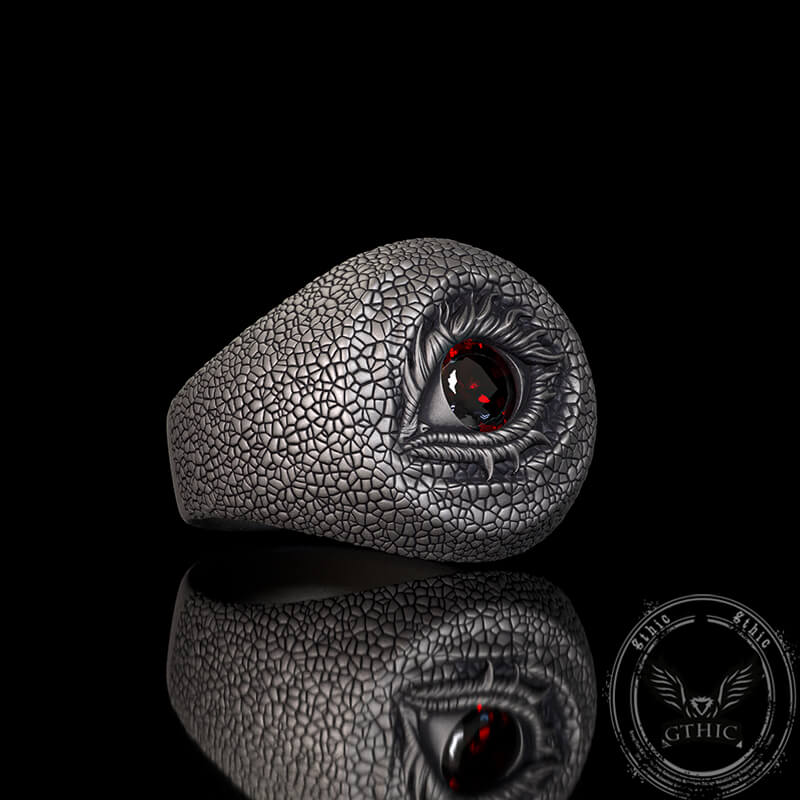 Evil Eye Snake Scale Gem Sterling Silver Ring | Gthic.com