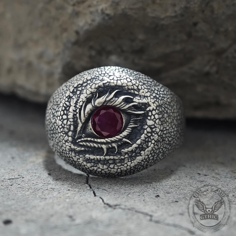 Evil Eye Snake Scale Gem Sterling Silver Ring