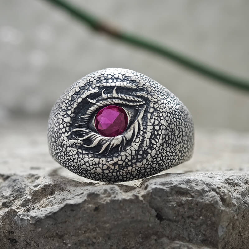 Evil Eye Snake Scale Gem Sterling Silver Ring