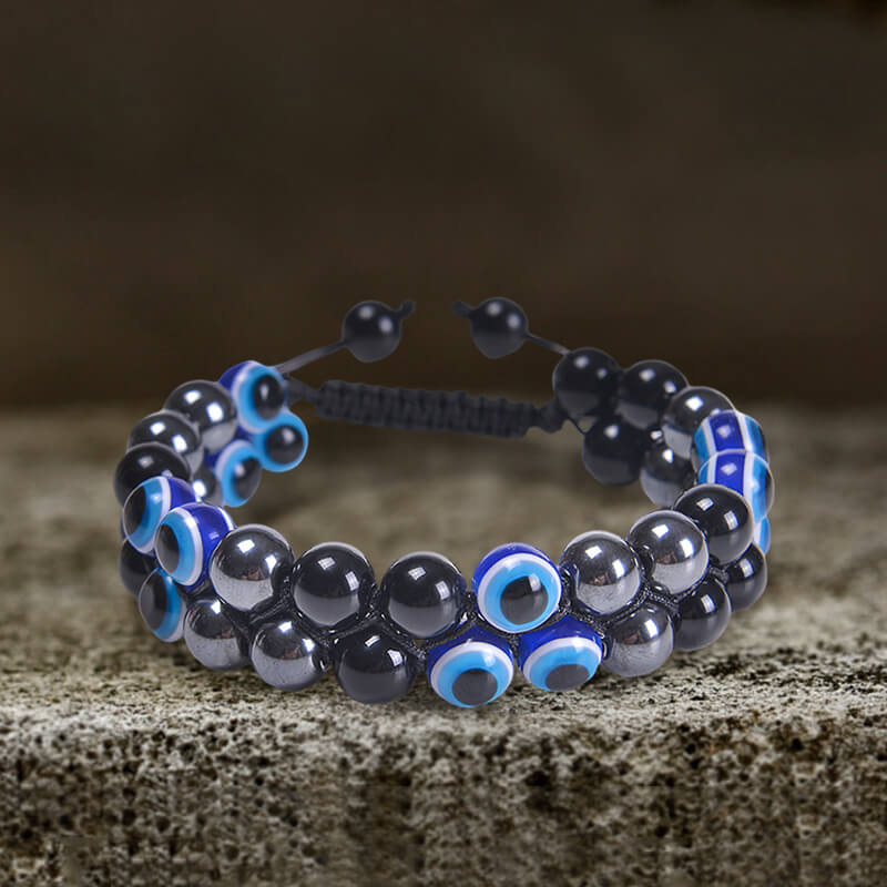 Blue Tiger Eye Beaded Bracelet, Triple Sterling Silver Beads