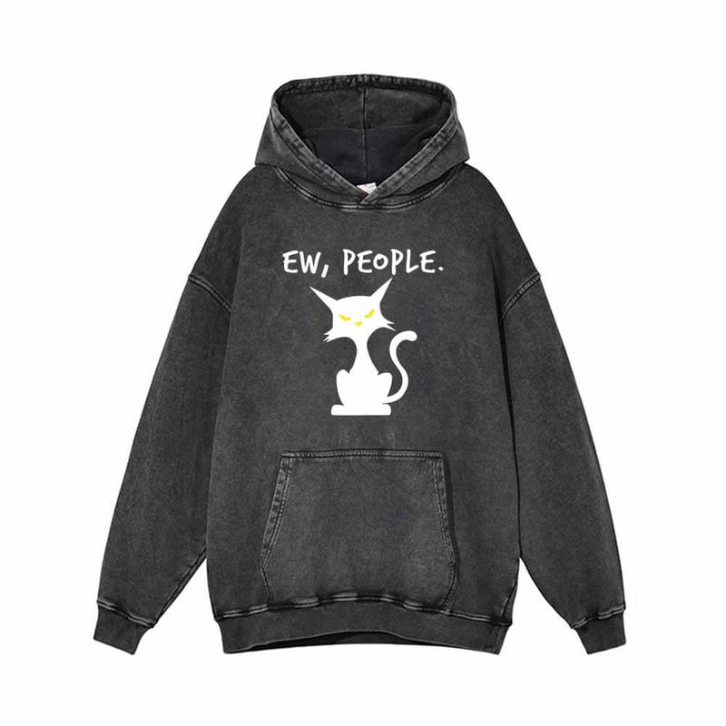 Ew People Black Cat Vintage Washed Hoodie 01 | Gthic.com