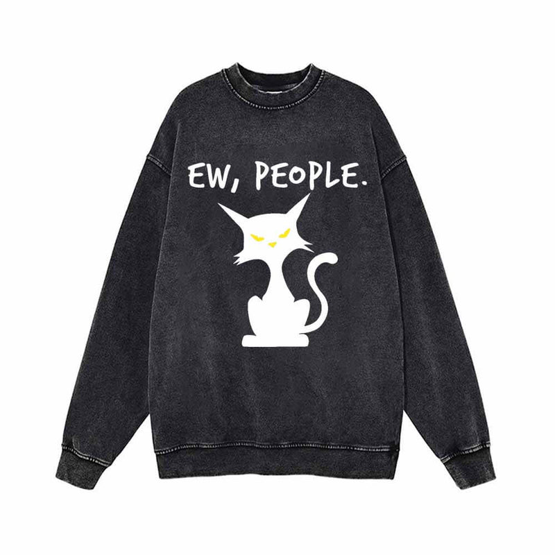 Ew People Black Cat Vintage Washed Sweatshirt 01 | Gthic.com