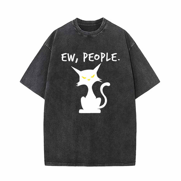 Ew People Black Cat Vintage Washed T-shirt 01 | Gthic.com