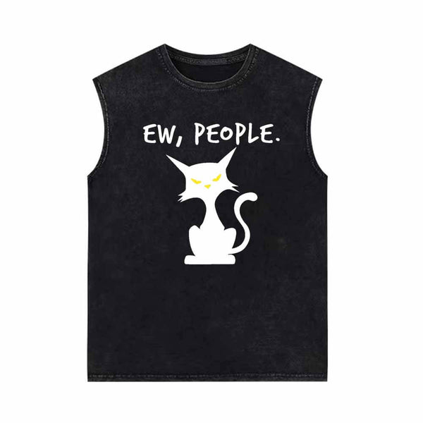 Ew People Black Cat Vintage Washed Vest Top 01 | Gthic.com