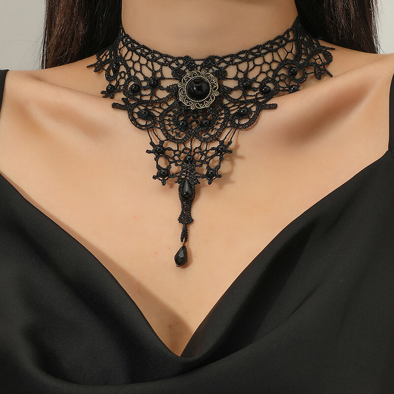 Exaggerated Hollow Lace Beads Gothic Choker Necklace | Gthic.com