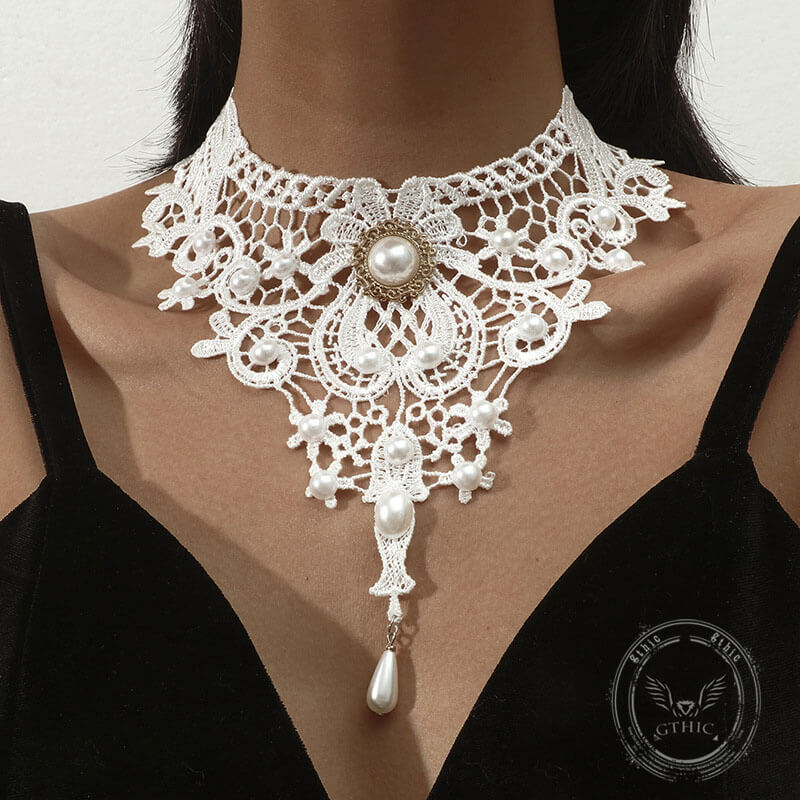 Exaggerated Hollow Lace Beads Gothic Choker Necklace | Gthic.com