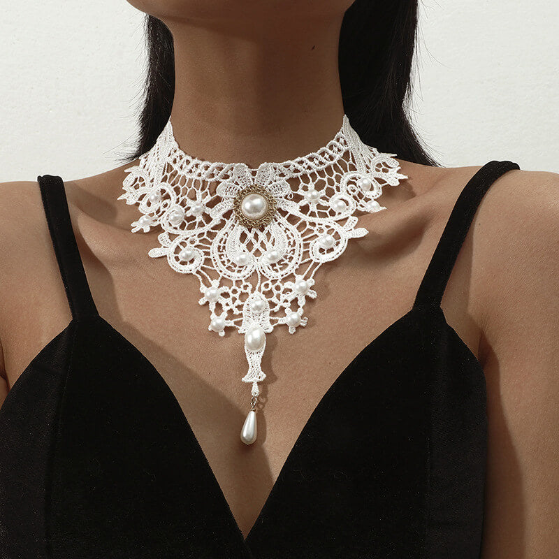 Exaggerated Hollow Lace Beads Gothic Choker Necklace