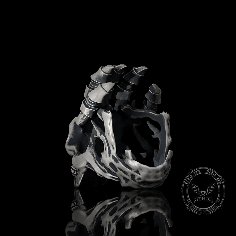 Exaggerated Manipulator Skull Sterling Silver Ring | Gthic.com