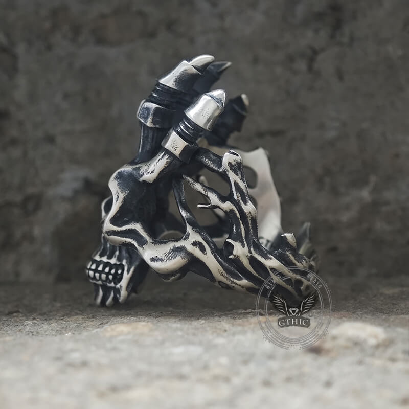 Exaggerated Manipulator Skull Sterling Silver Ring