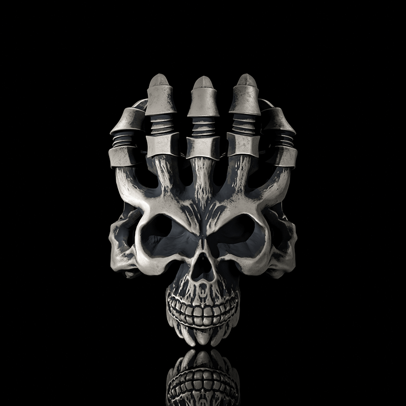 Exaggerated Manipulator Skull Sterling Silver Ring | Gthic.com