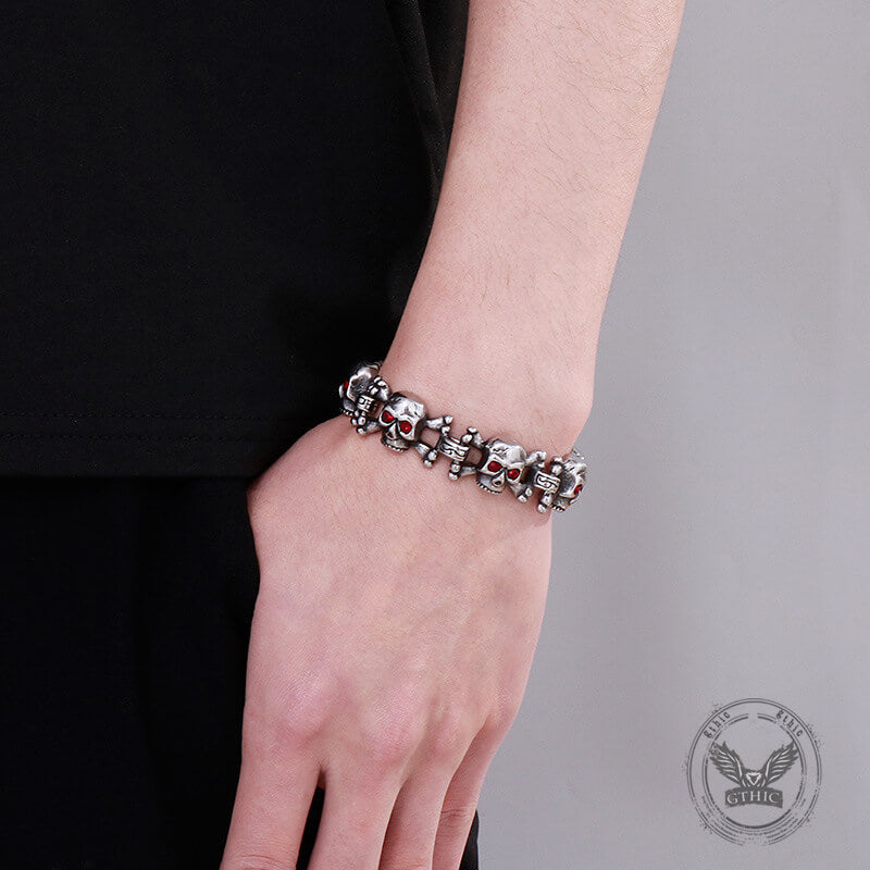 Exaggerated Red-Eyed Skull Stainless Steel Jewelry Set | Gthic.com