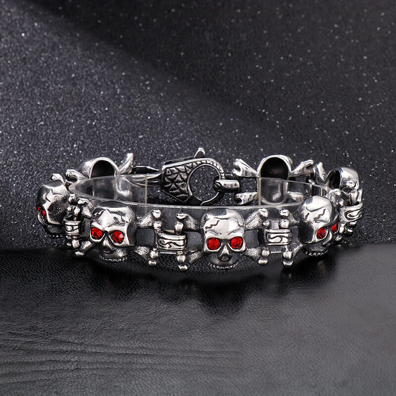 Exaggerated Red-Eyed Skull Stainless Steel Jewelry Set | Gthic.com