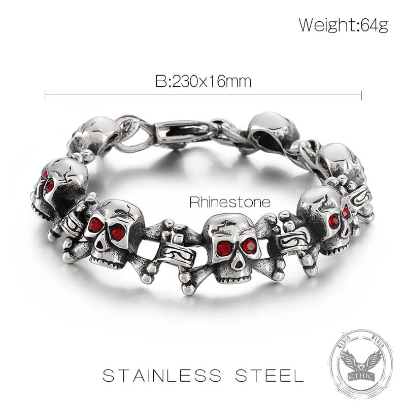 Exaggerated Red-Eyed Skull Stainless Steel Jewelry Set | Gthic.com