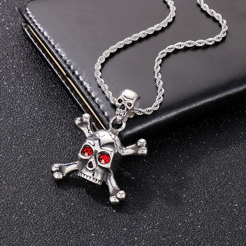 Exaggerated Red-Eyed Skull Stainless Steel Jewelry Set | Gthic.com