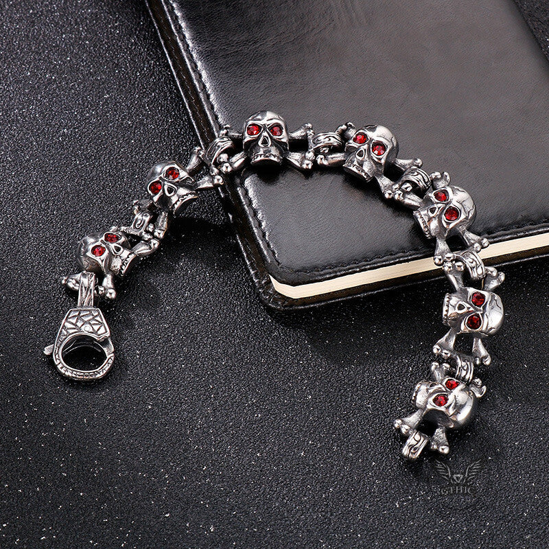 Exaggerated Red-Eyed Skull Stainless Steel Jewelry Set | Gthic.com
