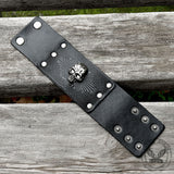 Exaggerated Skull Wide Leather Wristband Bracelet | Gthic.com