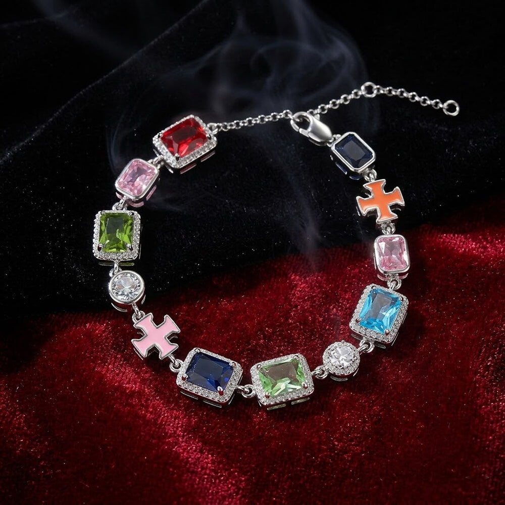 Exquisite Colorful Gemstone Cross Copper Necklace