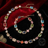 Exquisite Colorful Gemstone Cross Copper Necklace | Gthic.com