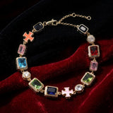 Exquisite Colorful Gemstone Cross Copper Necklace