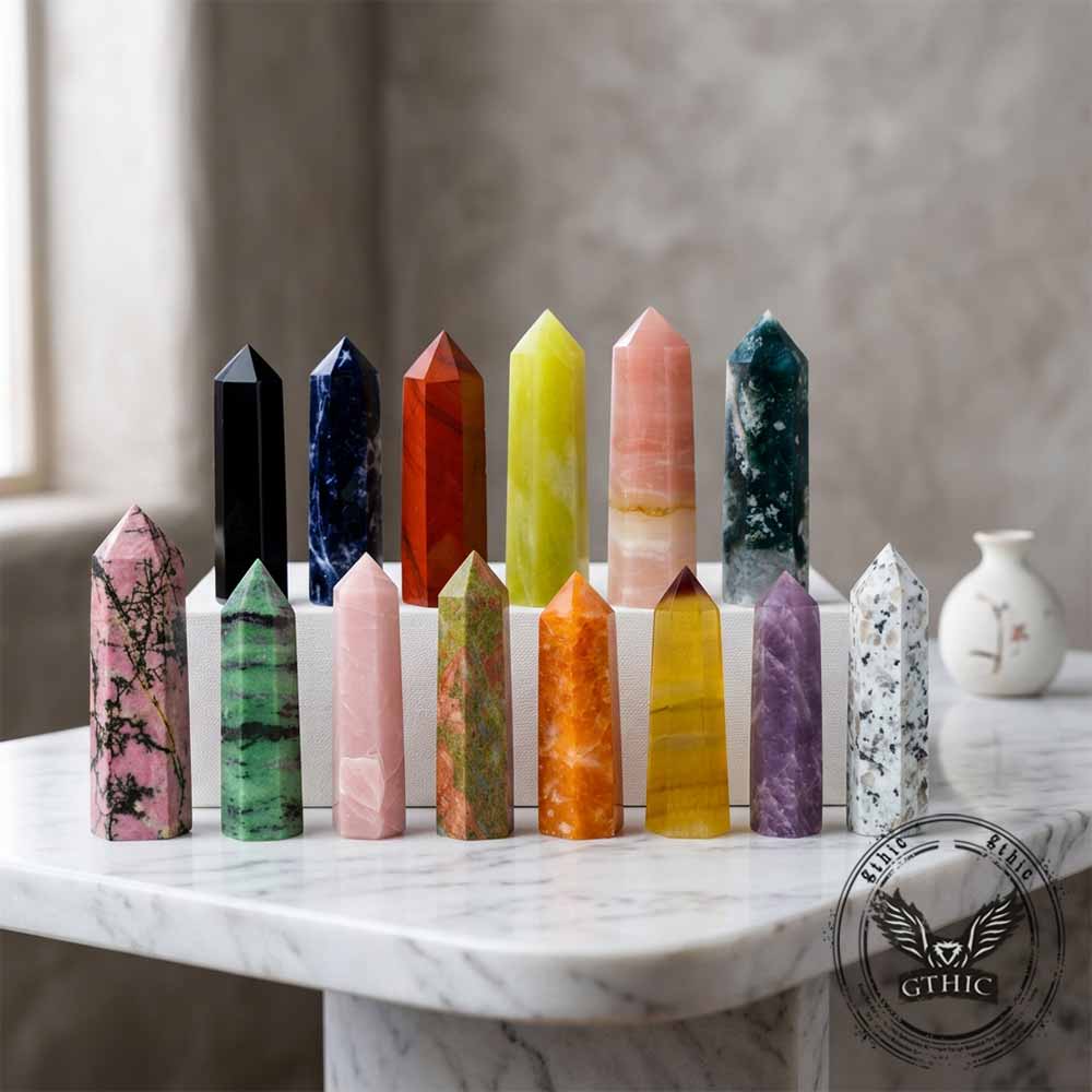 Exquisite Pink Hexagonal Natural Crystal Tower Figurine | Gthic.com