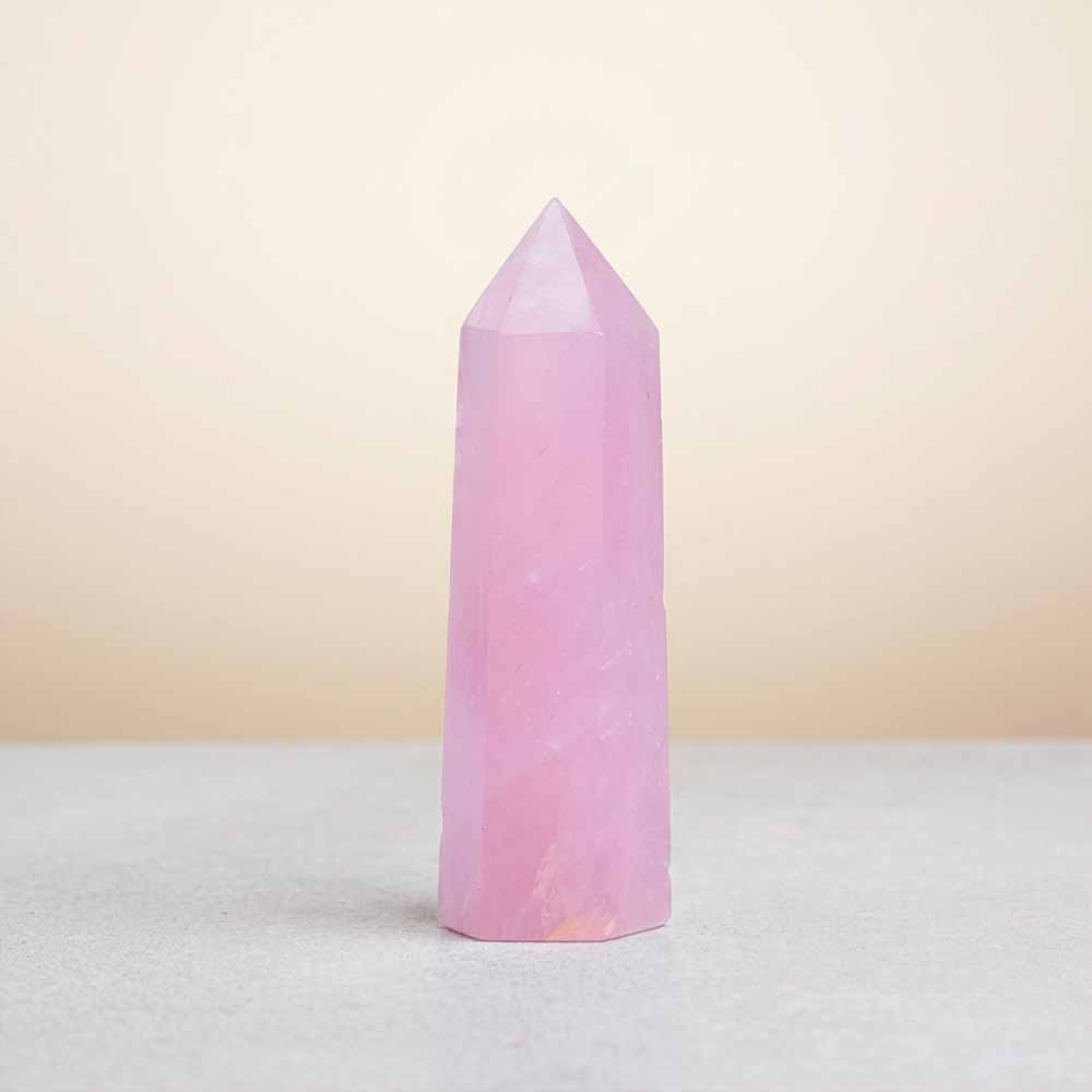 Exquisite Pink Hexagonal Natural Crystal Tower Figurine | Gthic.com