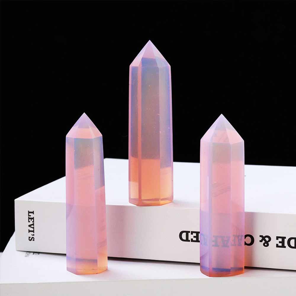Exquisite Pink Hexagonal Natural Crystal Tower Figurine | Gthic.com