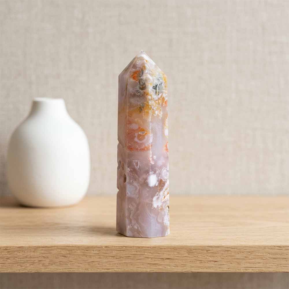 Exquisite Pink Hexagonal Natural Crystal Tower Figurine