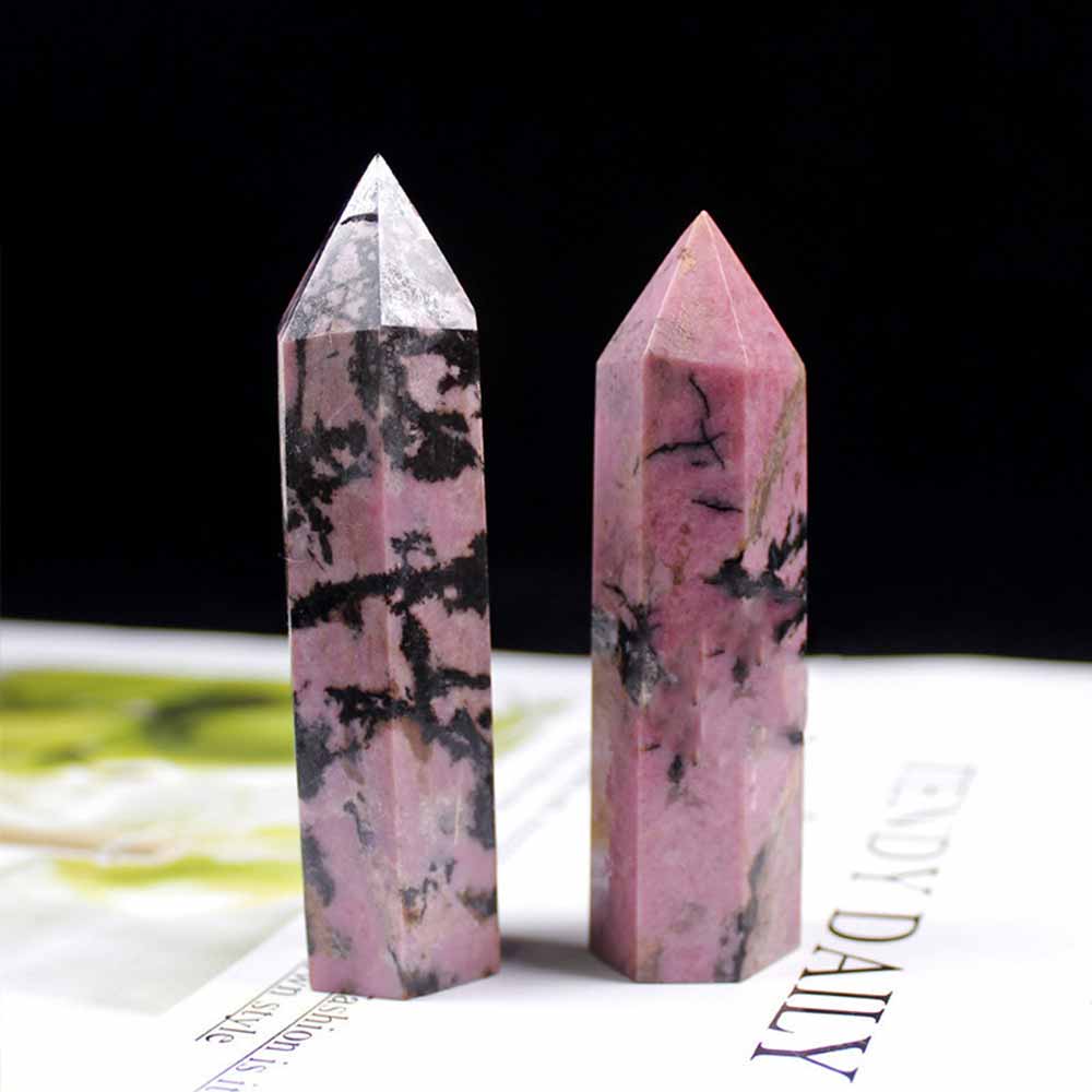 Exquisite Pink Hexagonal Natural Crystal Tower Figurine