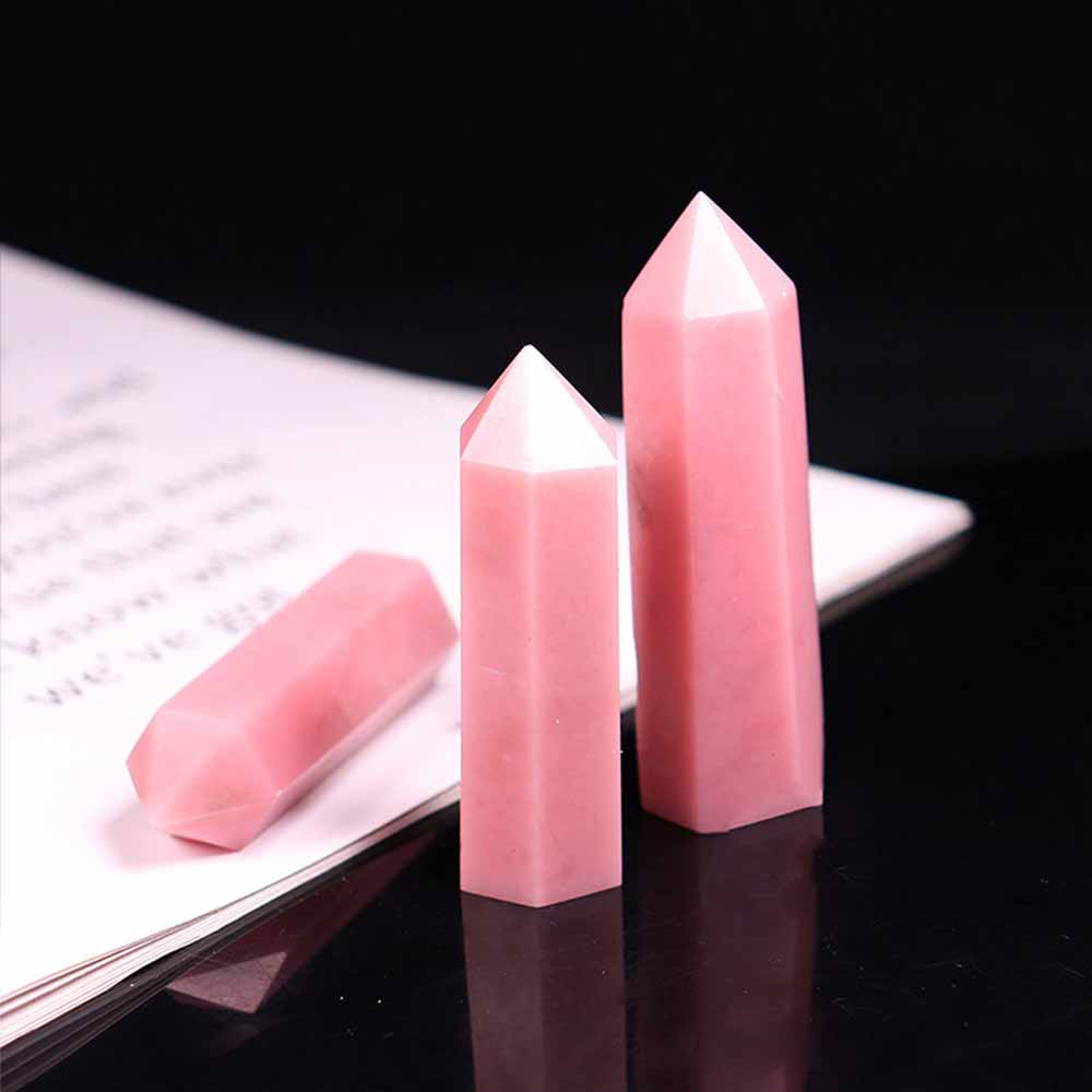 Exquisite Pink Hexagonal Natural Crystal Tower Figurine