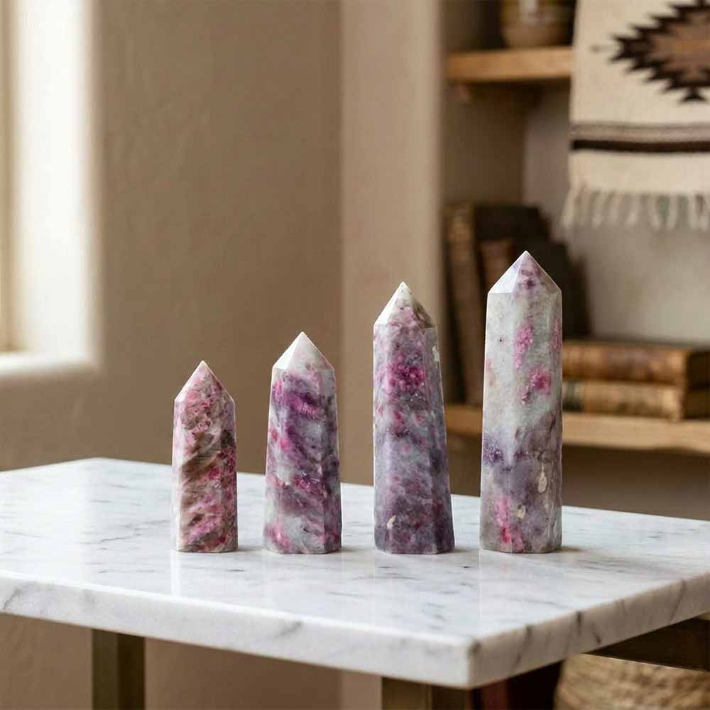 Exquisite Pink Hexagonal Natural Crystal Tower Figurine