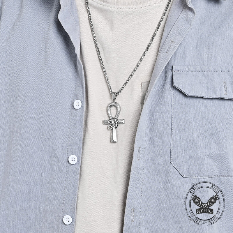 Eye of Ra Ankh Cross Stainless Steel Pendant