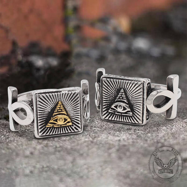 Eye of Providence Square Masonic Stainless Steel Ring | Gthic.com